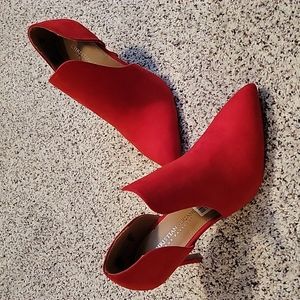 Bright red soft pointy toe heel